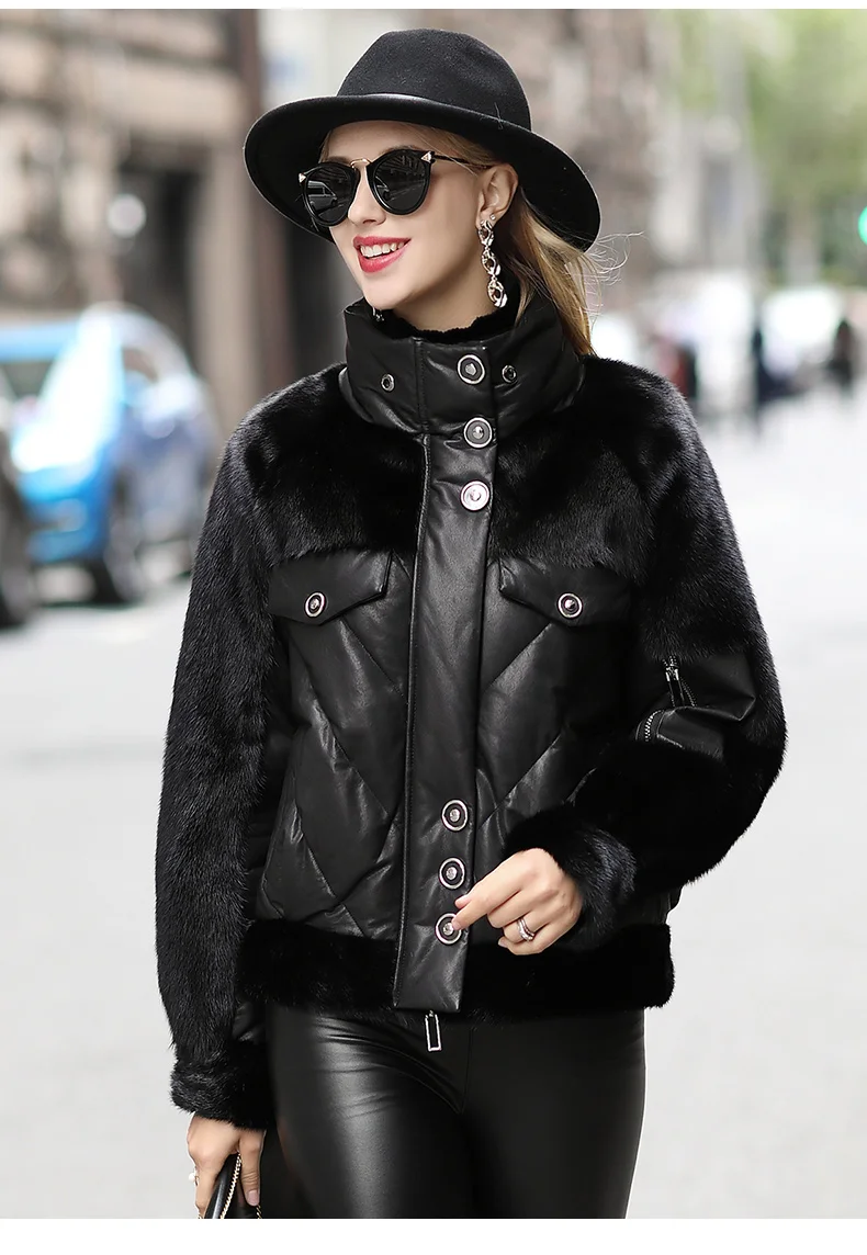 

2020 winter New mink mink leather down jacket leather coat women's short stand collar fur coat
