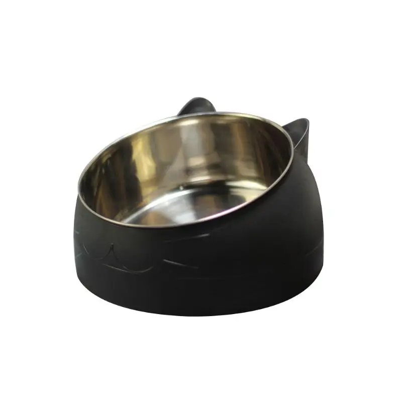 

Cute Cat And Dog Bowl Protect Cervical Spine 15 Degree Oblique Mouth Portable Pet Stainless Steel Food Bowl