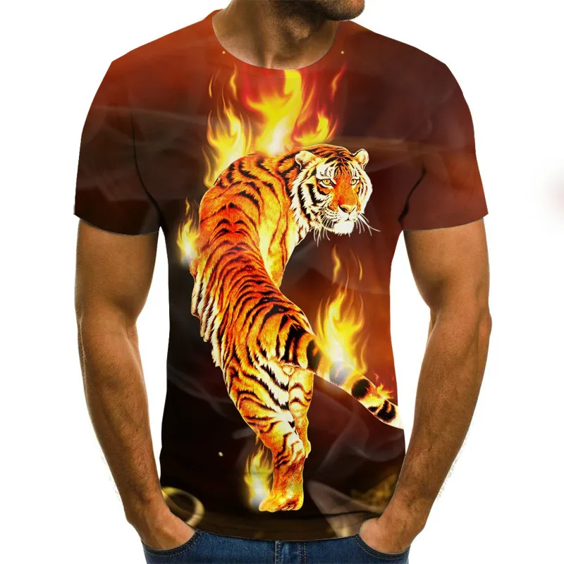 

Tiger Lion 3D printing short-sleeved T-shirt men summer funny casual O-neck shirt hip-hop fashion 2021