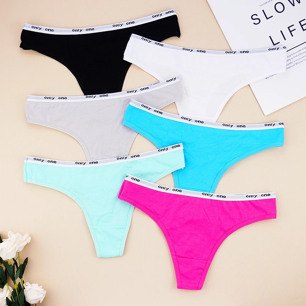 6 Pcs Lots Women's  Underwear Cotton G-String Thong Panties  Sexy Underwear Solid Color Panty Letter Low-Rise Ladies Panties