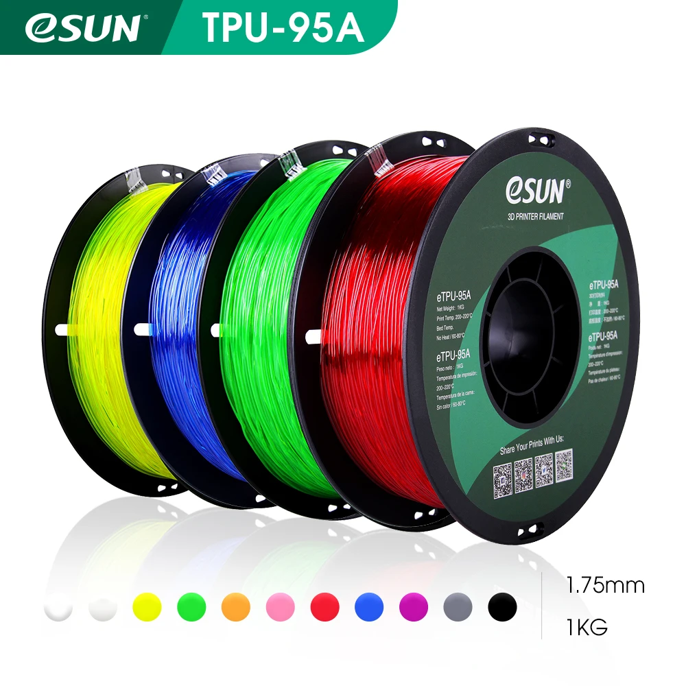 eSUN Flexible TPU Filament 1.75mm,TPU 95A 3D Printer Filament 1KG 2.2 LBS Spool 3D Printing Material for 3D Printers and 3D Pen