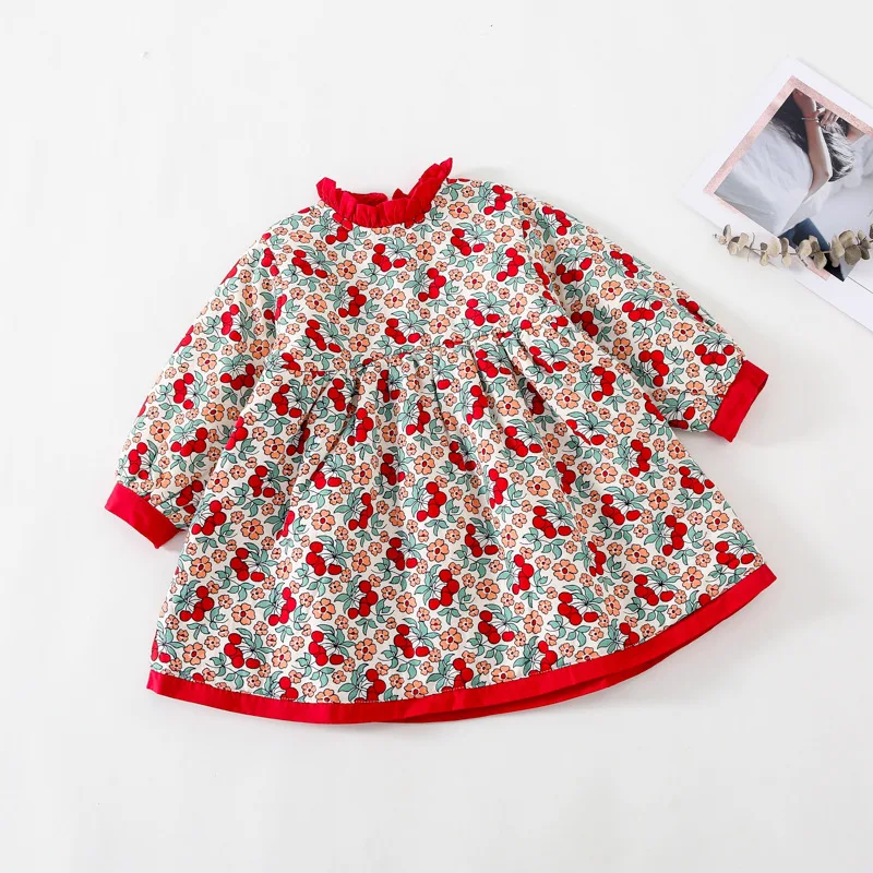 

DFXD платье для малышей 2020 зимнее бархатное платье принцессы с цветочным принтом 100% хлопковое платье для девочек ТРАПЕЦИЕВИДНОЕ ПЛАТЬЕ детская одежда