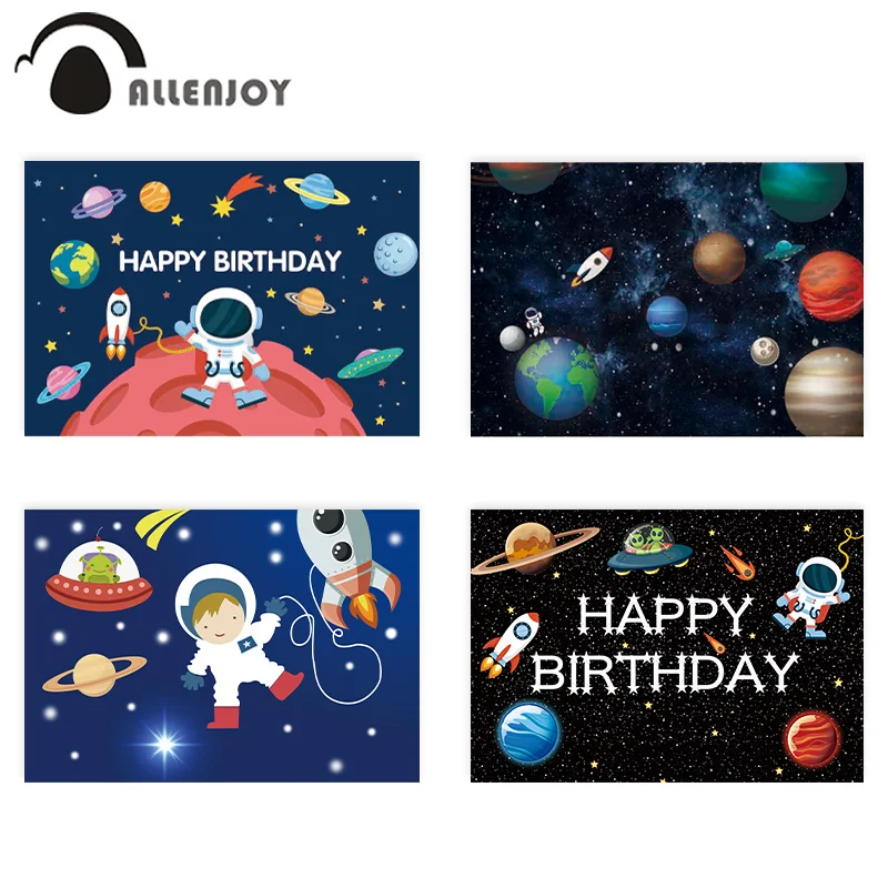 

Allenjoy Birthday Planet Universe Photography Backdrop Rocket Astronaut Space Background Banner Boy Baby Shower Party Photozone