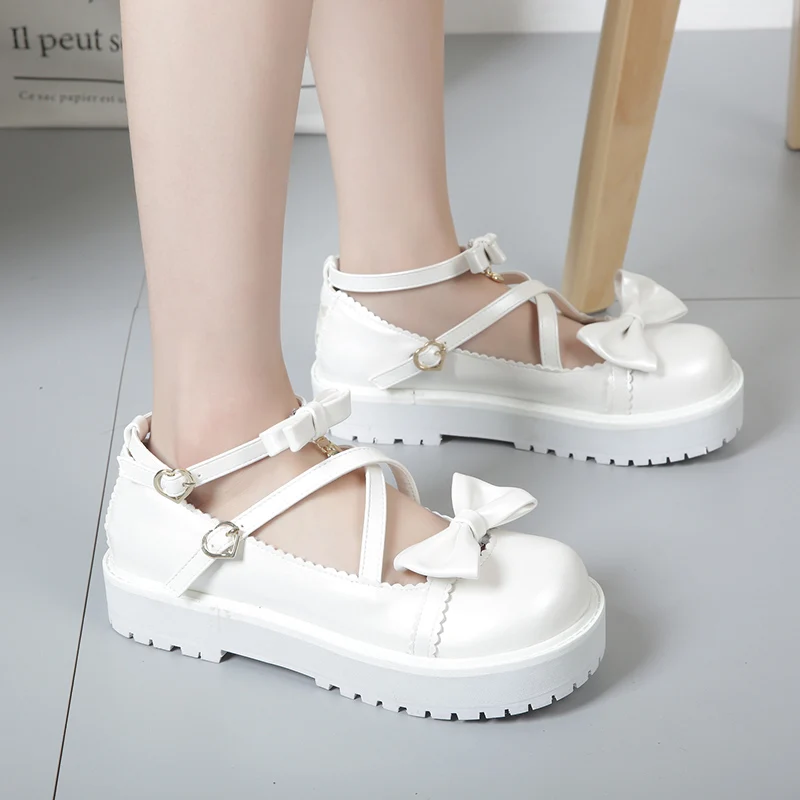 Японская Милая фотообувь с милым бантом и круглым носком черная