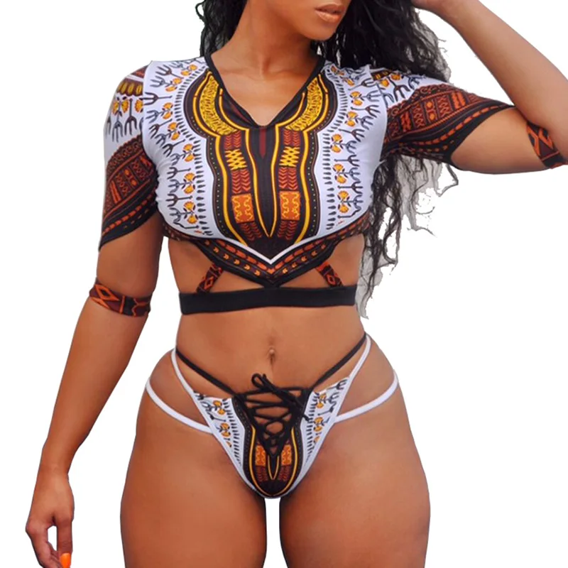 Африканский Дашики с принтом бикини коротким рукавом 2022 женский купальный
