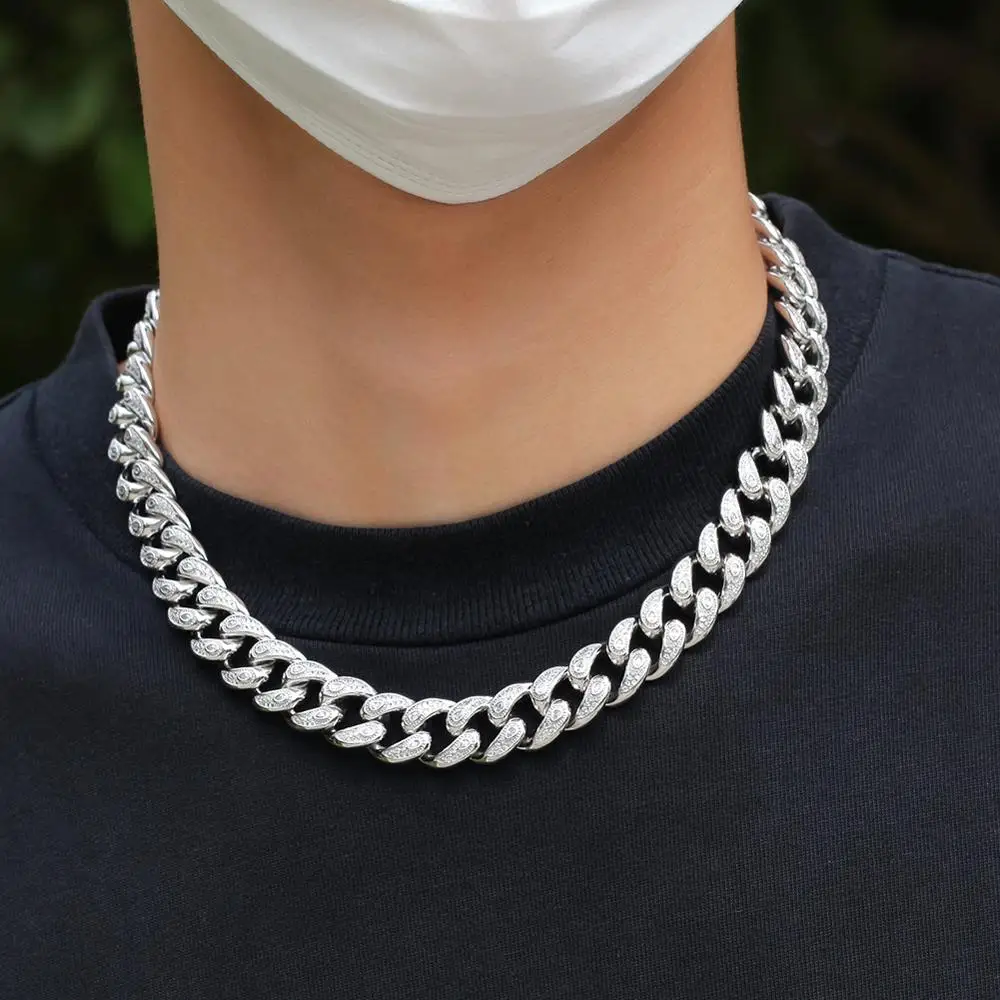 

2020 NEW Men Hip hop Iced Out Bling cuban chain Necklace micro pave AAA Zircon 15mm width cuban chains Necklaces Hiphop jewelry