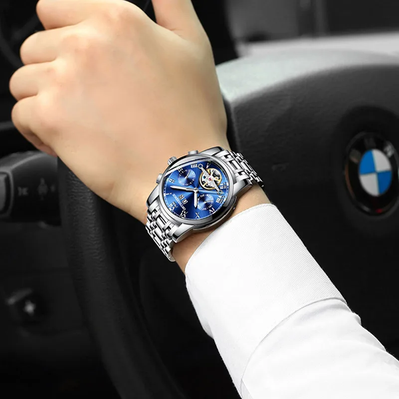 

Tourbillon Relogio Masculino De Luxo Gold Watch Business Orologio Automatico Uomo Waterproof Men Mechanical Wristwatches Relojes