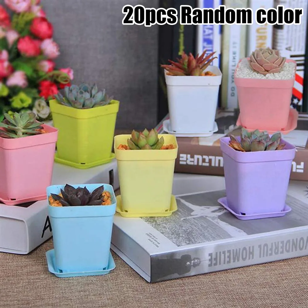 

20Pcs Mini Basin Square Flower Pot Succulent Plant Trays Colorful Planter For Home Office Decor DIY Garden Supplies
