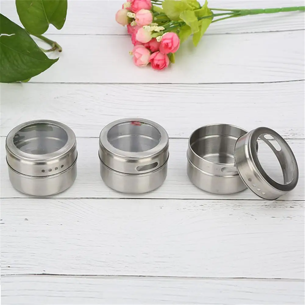 

9/12 Piece Set Seasoning Boxes Magnetic Dust-proof Visible Stainless Steel Spice Can Seasoning Pot Outdoor Barbecue