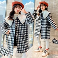 spring winter girl coat jackets warm lattice lapel long clothing kids teenage children tops thicken fashion high quality overcoa