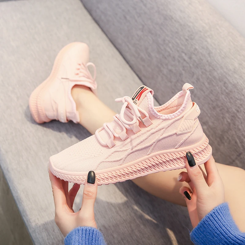 

Women's Vulcanized Shoes Running Shoe Flying Knit Upper Sneakers Outdoor Breathable Casual Pink Increase 4 cm Summer NEW Arrival