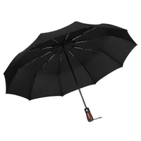 windproof umbrella automatic 10 bone business travel paraguas wooden handle women folding rain umbrella for men