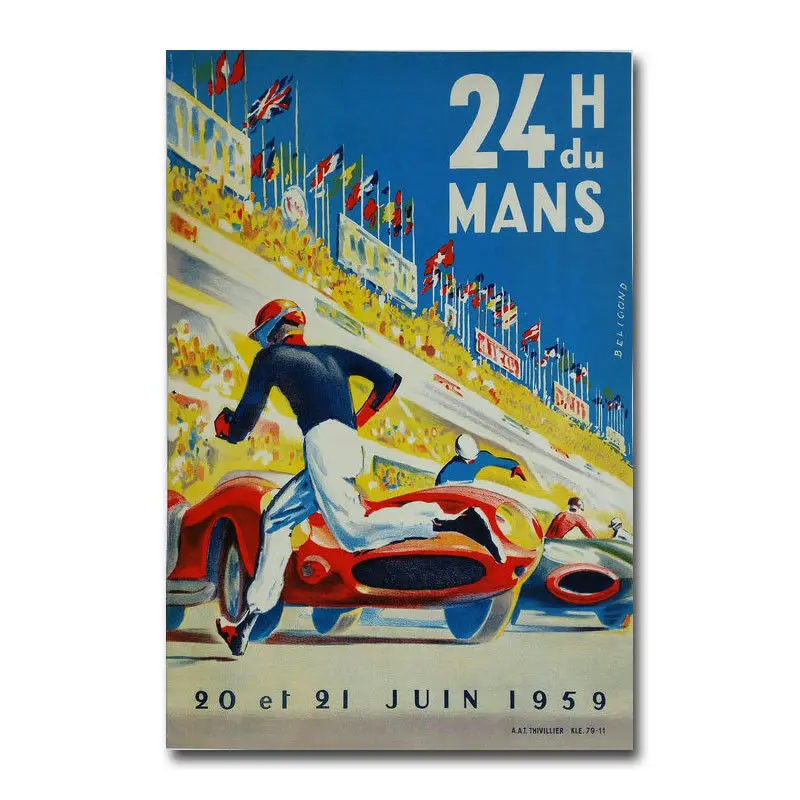 MQ3829 хит 1959 Le Mans гоночный автомобиль Винтажный стиль авто крутой гоночный автомобиль художественный плакат Шелковый светильник холст домашний декор Настенная картина принт