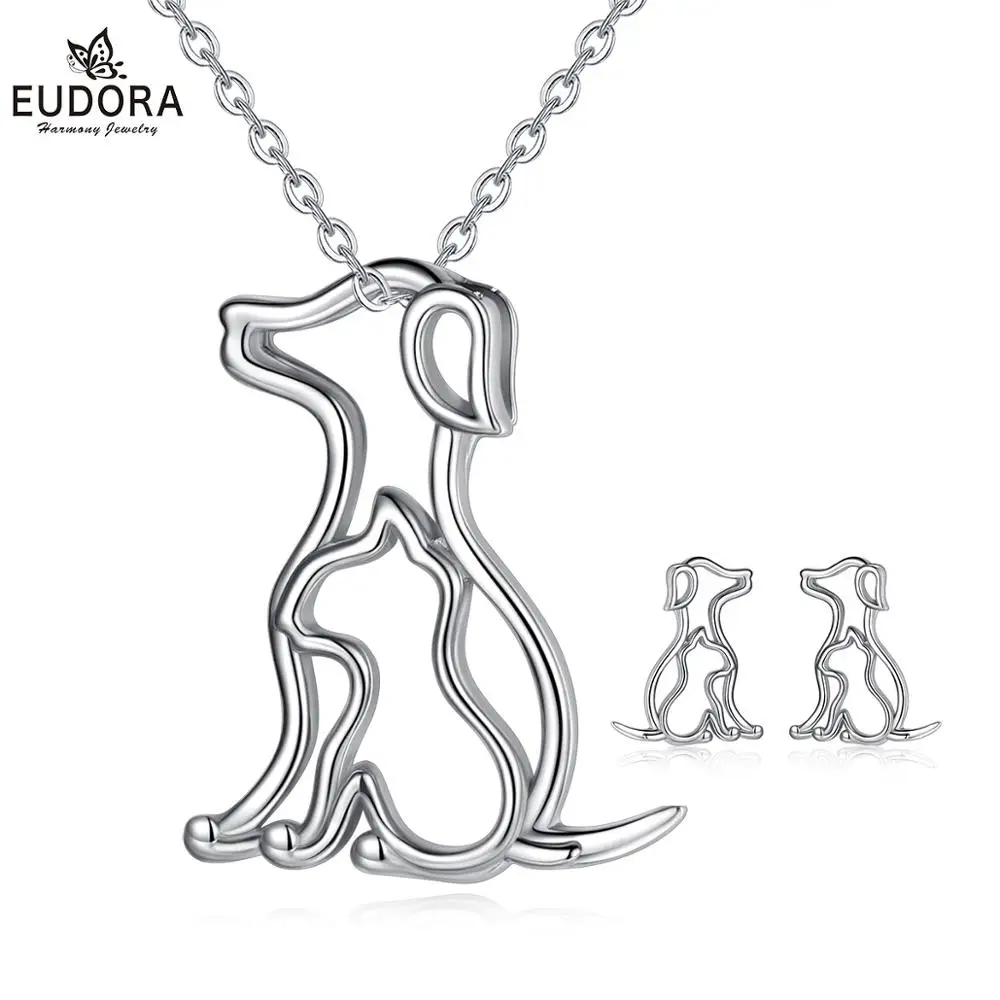 

Eudora 925 sterling silver Jewelry Sets dog pendant dog Stud earring with box fashion jewelry making women for Birthday day gift