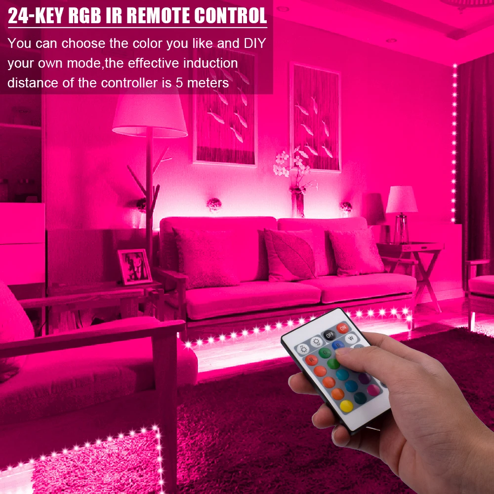 

Light Strip Led RGB 12V 10M Dual-Disk SMD 2835 Lamp Beads 300 Lamp-RGB-IR44-Non-Waterproof And Non-Glue 24-Key Light Strip Set
