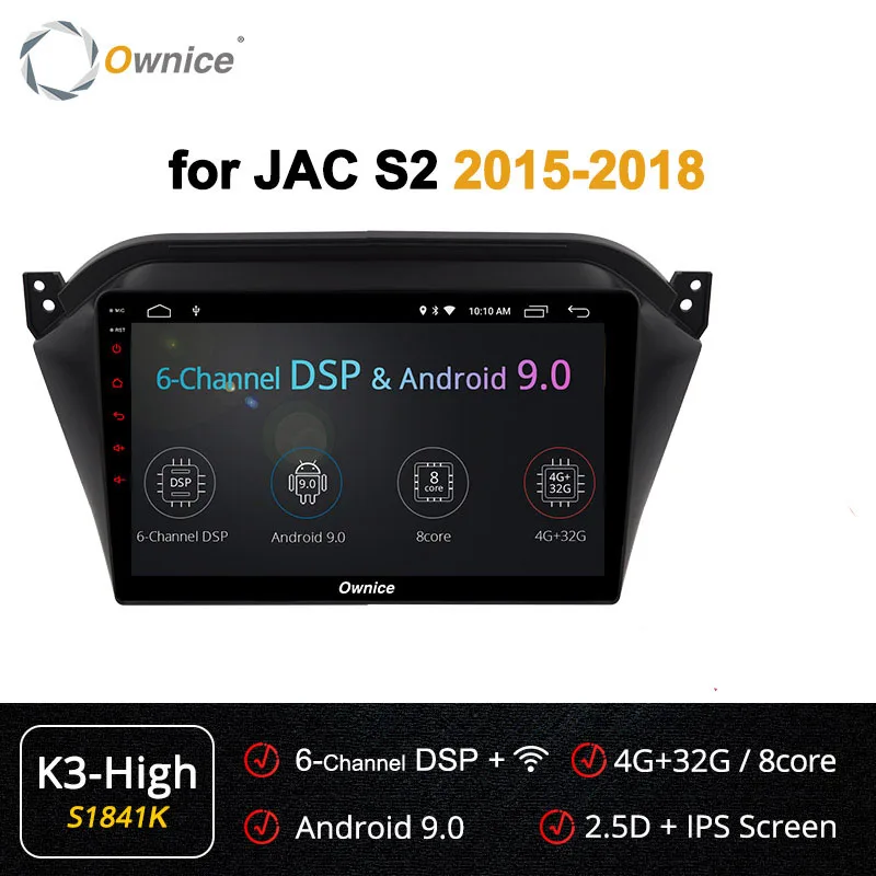Ownice 10,1 дюймов Android9.0 k3 k5 k6 автомобильный DVD 4G LTE 360 панорама DSP SPDIF для JAC S2~ gps Navi Радио Восьмиядерный 4G+ 64G - Цвет: S1841 K3-High