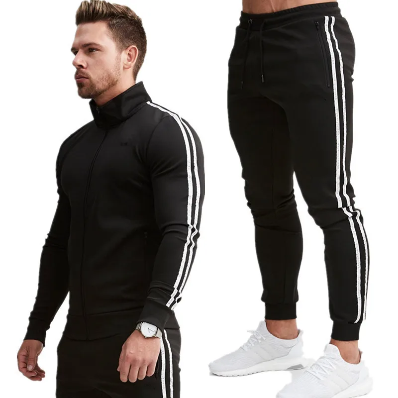 

Tracksuit Men Zipper Sweatshirt+Pants Sportswear Set Gradient Color Running Sweatshirts Set Fitness Bodybuilding Jogger Men Sets