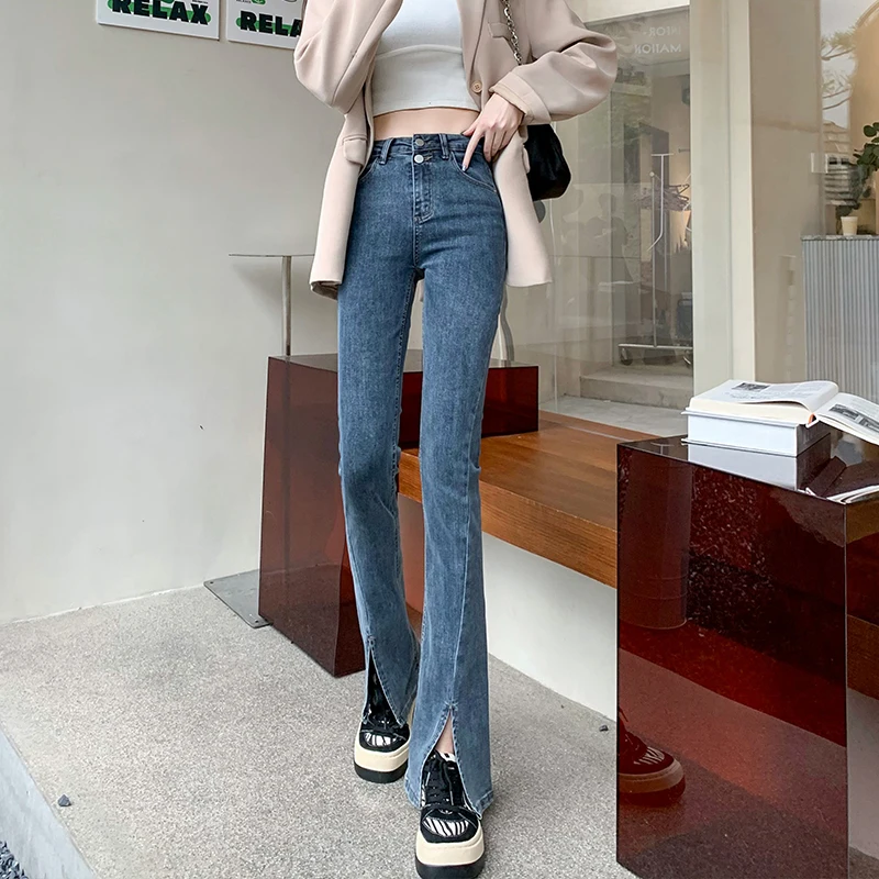 

Stretch Bell Bottom Jeans Woman High Waist Flare Pants Split Denim Casual Plus Size Vaqueros Mujer Korean