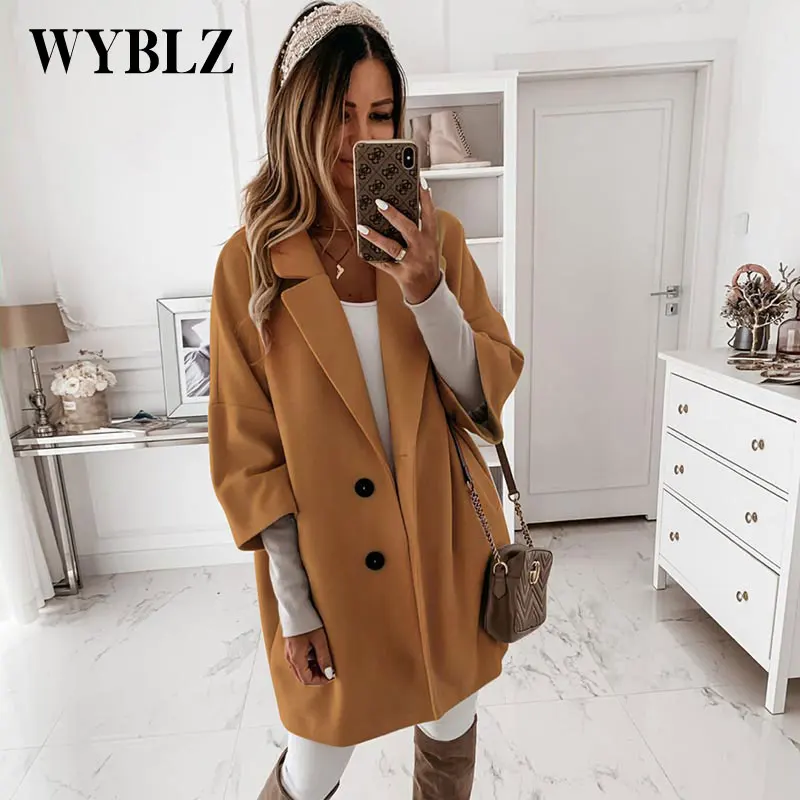 Осенняя теплая шерстяная куртка Famale модный элегантный длинный тренчкот с