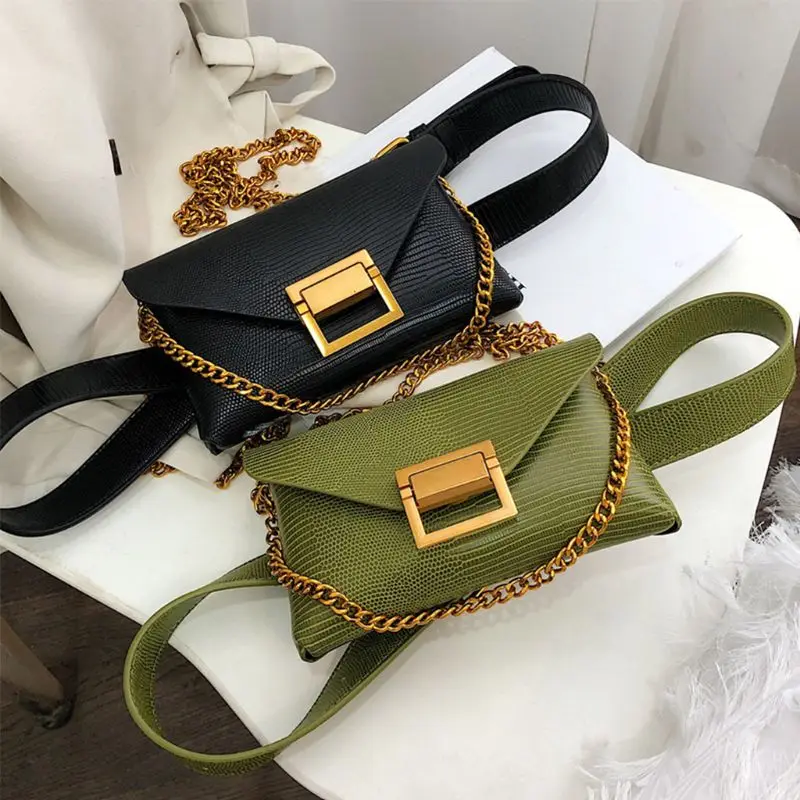 

Fashion Women PU Waist Fanny Pack Belt Bag Pouch Travel Hip Bum Chain Shoulder P