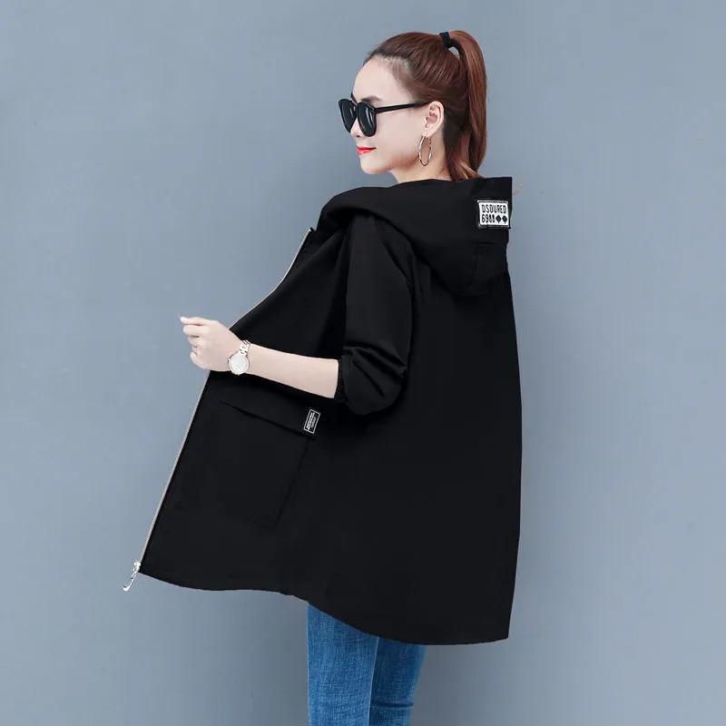 6XL Женская ветровка пальто новая модная Длинная Верхняя одежда с капюшоном