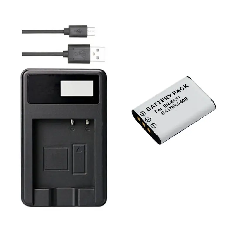 D-LI78 DLI78 EN-EL11 EL11 Батарея+ USB Зарядное устройство для Pentax Optio S1 M50 M60 V20 W60 L50 W80 - Цвет: Черный