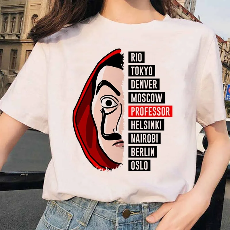 La casa de papel Женская белая футболка с начесом денег, дали маска, Каса де Papel, плюс размер, футболка, Топы, дом бумаги, футболка Femme - Цвет: x7012