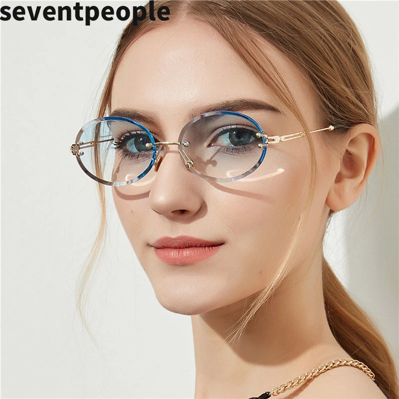 Овальные солнцезащитные очки без оправы женские роскошные брендовые