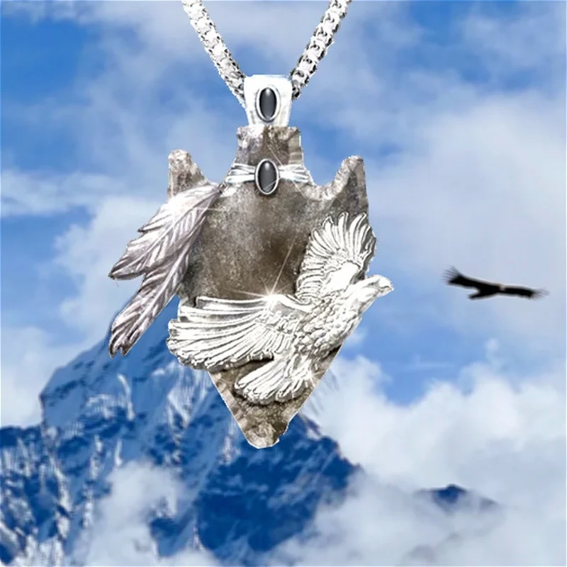 

New trend line geometric zircon creative eagle feather wings necklace pendant gothic men's retro style hip hop accessories gift