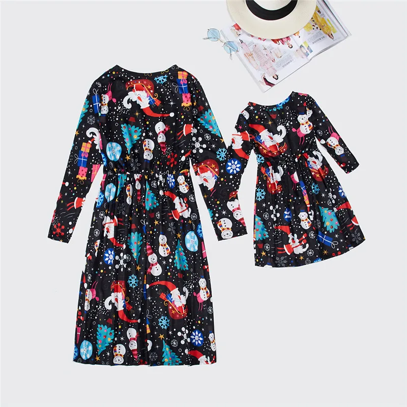 Платье для мамы и дочки семейная одежда наряды ребенка на Рождество девочек с