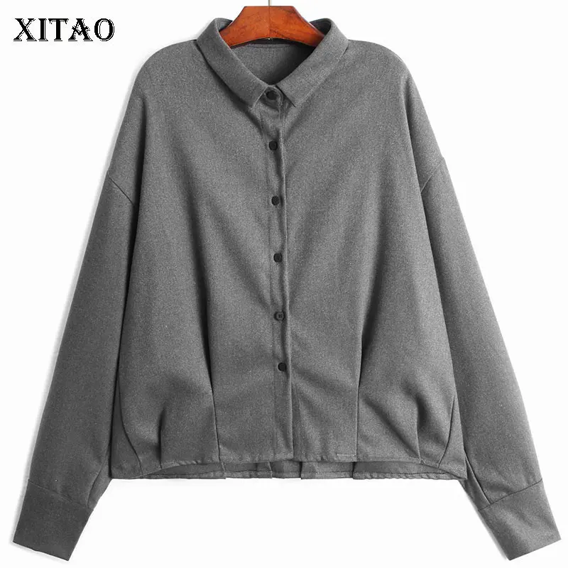 

XITAO, плиссированная блуза с подолом, модная, тонкая, с длинным рукавом, 2022, маленькая, свежая, однотонная, элегантная, свободная рубашка GWJ2722