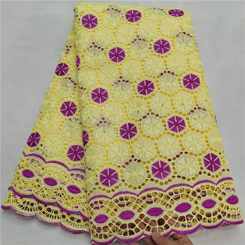 

5 yard Swiss lace fabric 2020 latest Dry lace embroidery African 100% cotton fabrics Swiss voile lace popular Dubai style yellow