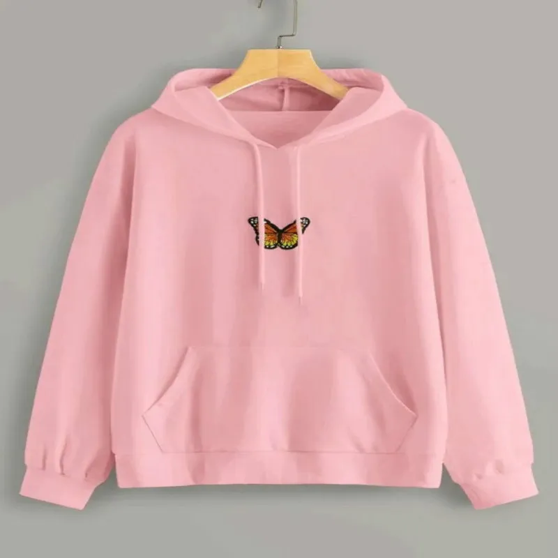 Instagram Sweatshirt Embroidery Hoodies Chile Fashion 2021 Cotton Comfy Pullover Harajuku Butterfly Sweat-shirts Free Shipping | Женская