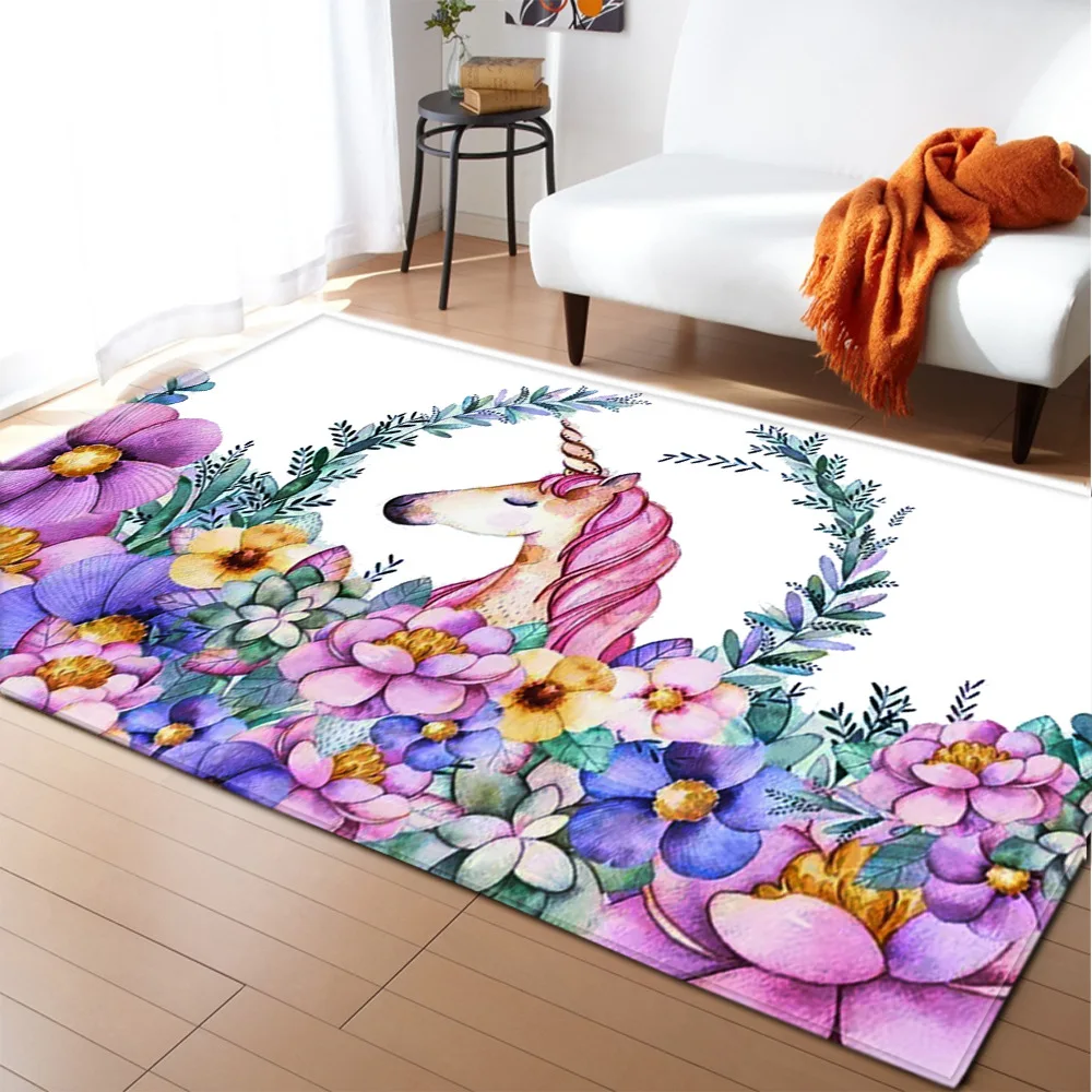 

Unicorn 3D Printed Carpet Cartoon Child Bedroom Play Mat Soft Flannel Memory Foam Girl Room Area Rug and Carpets for Living Room