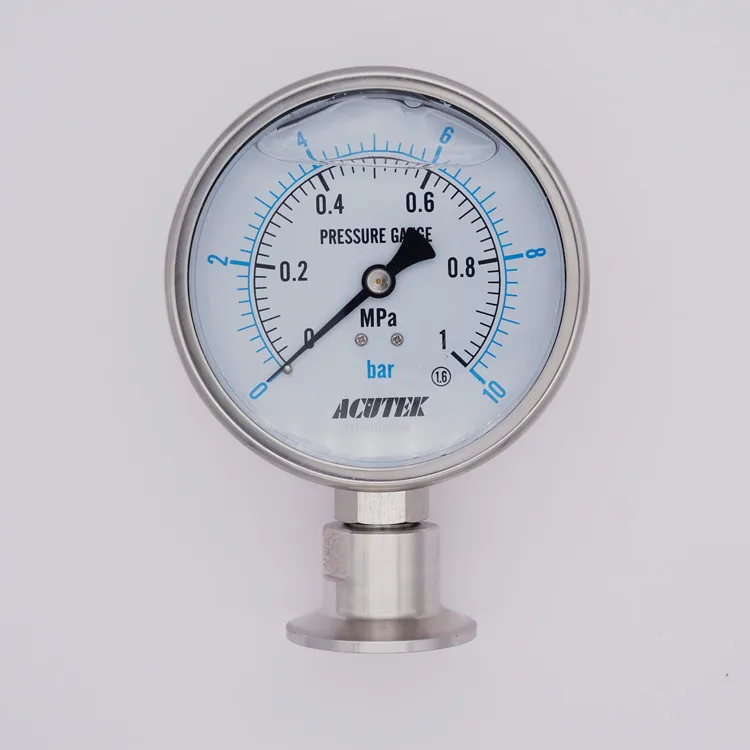 

Quick Clamp Type Stainless Steel Sanitary Diaphragm Pressure Gauge YN100BF-MC 1mpa Material 304