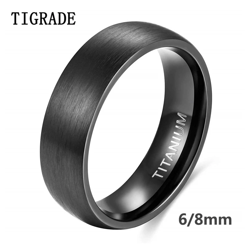 

Tigrade 6/8mm Black Men Rings Brushed Male Pure Titanium Ring Cool Couple Wedding Band Unisex Dark anillo hombre Allergy free