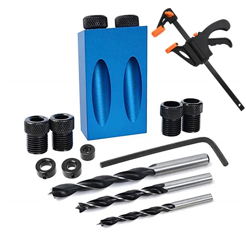 

15 Degree Oblique Locator Kit 6/8/10mm Drill Bits Woodworking Puncher Hole Jig Kit for Carpenters Angle Drilling Holes