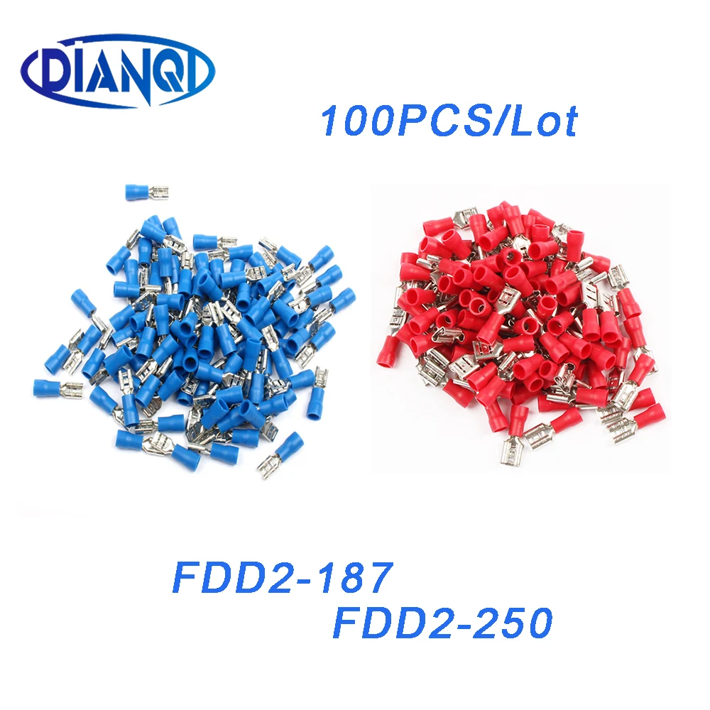 

FDD2-187 FDD2-250 Femaleper-insulating Joint Cold pressed terminals/Cable Connector/Wire Connector 100PCS/Pack Red Blue