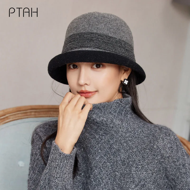 

[PTAH] Wool Fedoras For Women British Style Vintage Church Hats Temperament Gentleman Elegant Soft Tweed Hats High Quality Wool