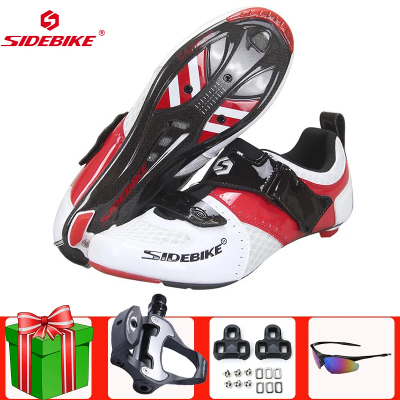 

SIDEBIKE Road Cycling Shoes Carbon Fiber Sapatilha Ciclismo Ultra-Light Breathable Riding Bicycle Sneaker Add SPD-SL Bike Pedals