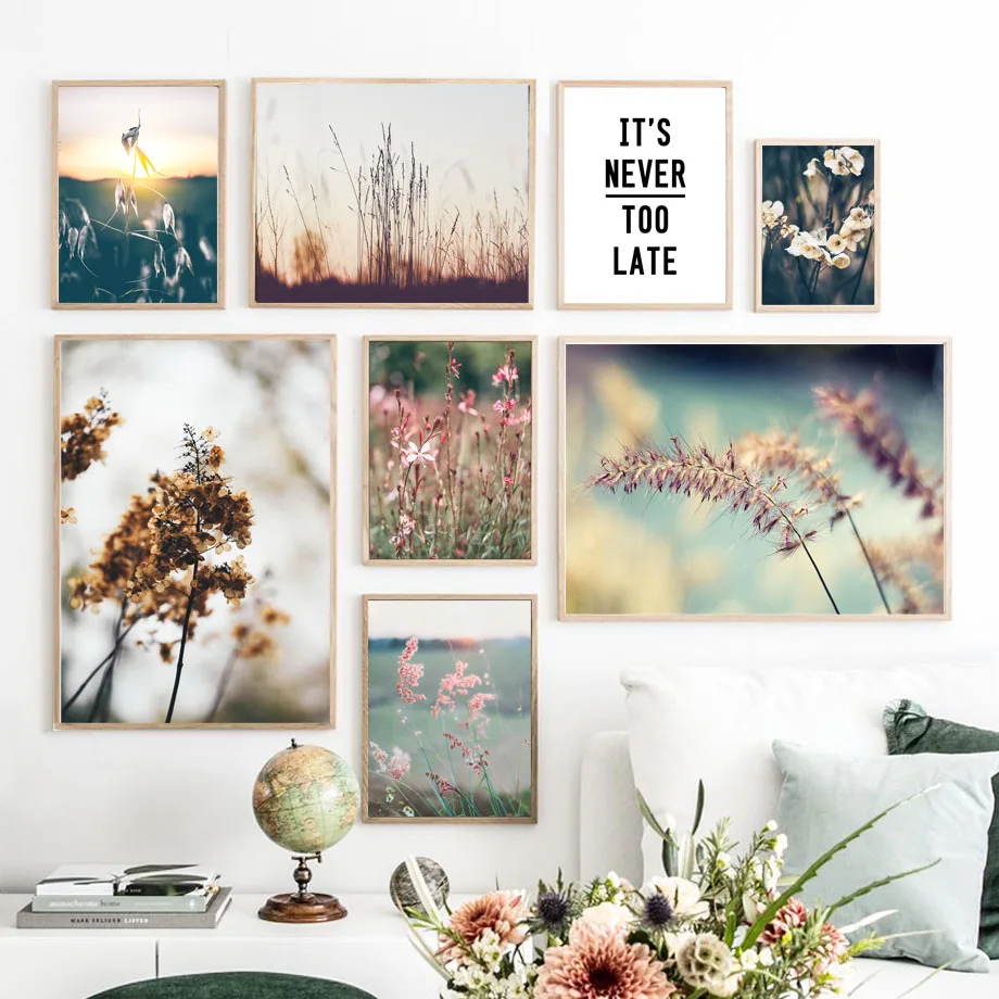 Настенная Картина на холсте весенний Розовый Цветок Трава Земля цитаты