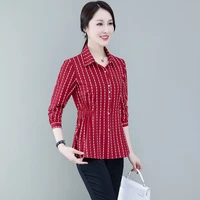 spring chiffon women shirts striped office lady button up long short sleeve ladies tops black women blouse camisas mujer