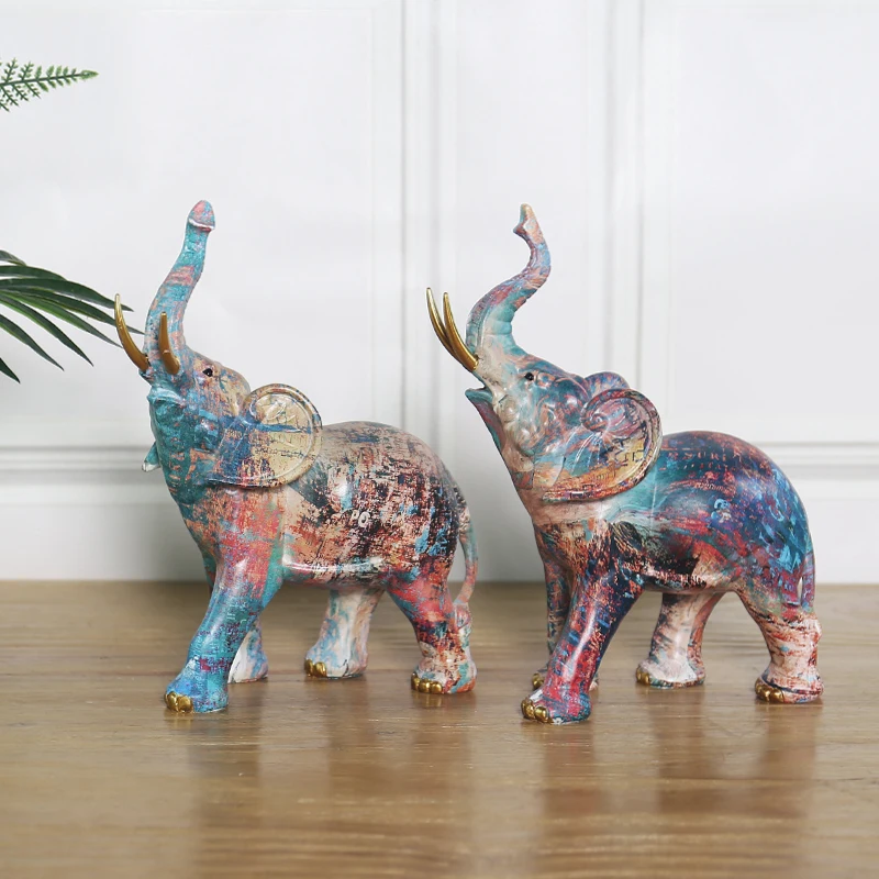 

Oil Painted Art Animals Sculpture Horse Figurine Elk Elephant Deer OX Resin Crafts Statue Home Office Desktop Decoration Gift