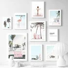 Девушка кокосовое дерево Ван доска для серфинга Фламинго настенная Картина на холсте скандинавские постеры и принты настенные картины для гостиной Декор