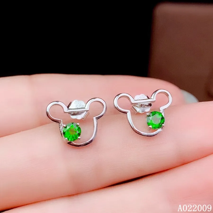 

KJJEAXCMY 925 sterling silver inlaid natural diopside earrings new popular Bear ladies ear stud support test