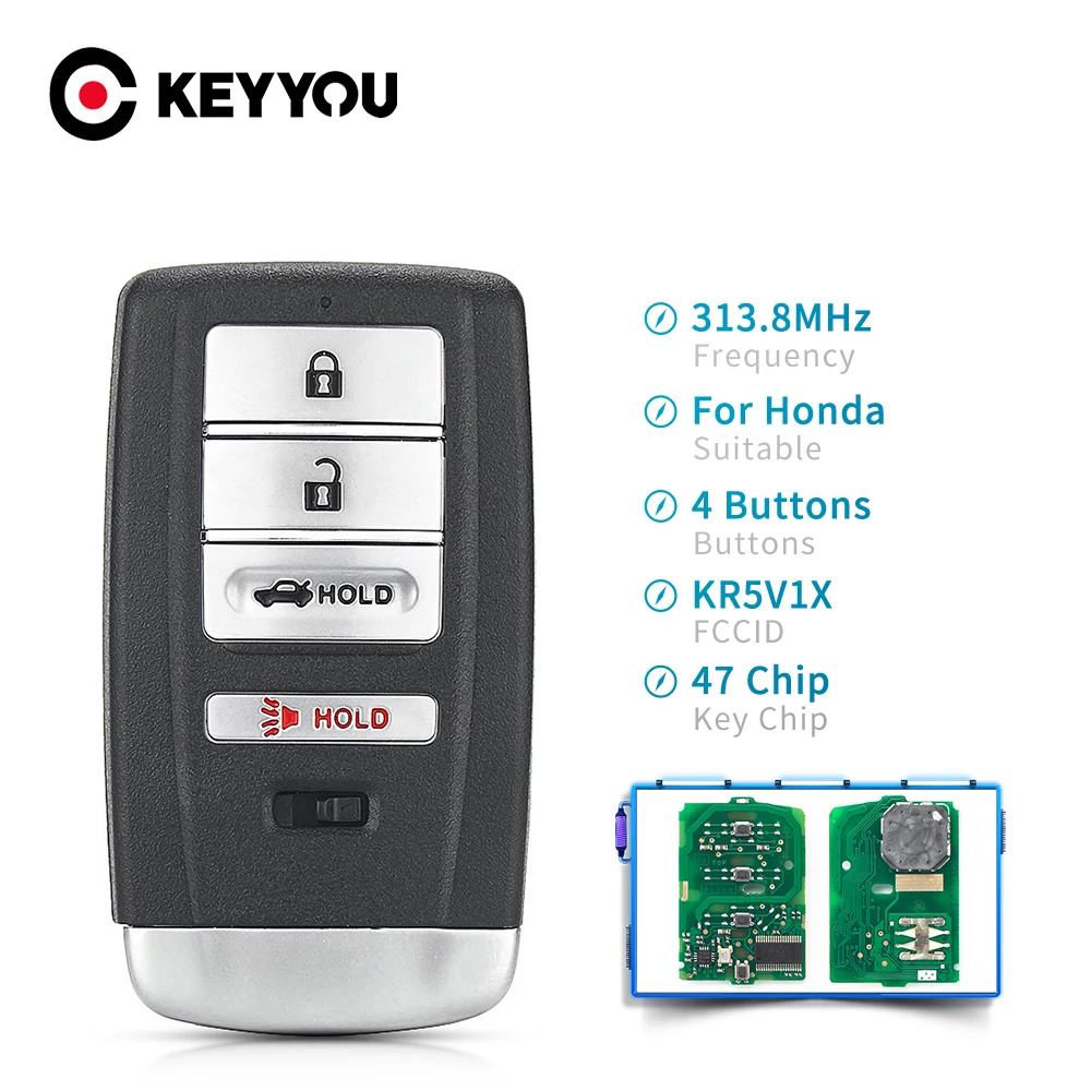 

KEYYOU 313.8MHz ID47 Chip FCC: KR5V1X Smart Remote Car Key Fob for Acura MDX RDX ILX RLX TLX 2014 2015 2016 2017 2018 2019