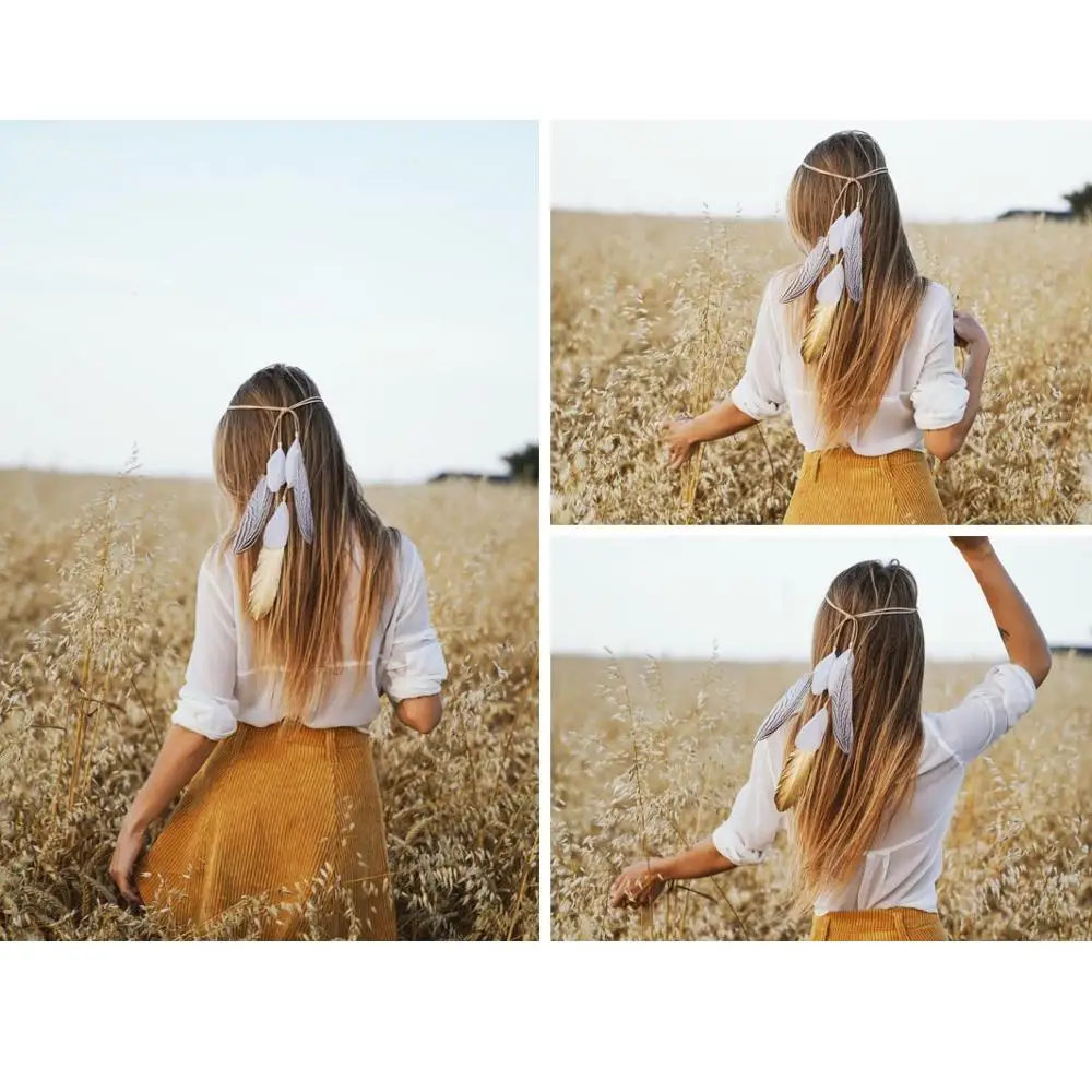 Повязка на голову Haimeikang резинка для волос взрослых кулон перо павлина повязка с