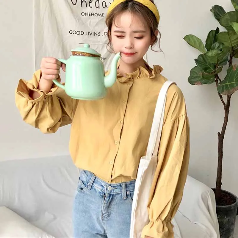 Белая блузка в Корейском стиле женские рубашки одежда Харадзюку Женские топы и