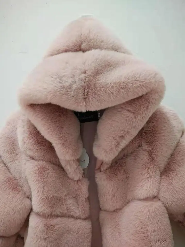 2-8 year Children's Faux Fur Coat Imitation Rex Rabbit Fur Girls Thicker kids Clothing Baby Winter warm Hooded Overcoat Y13