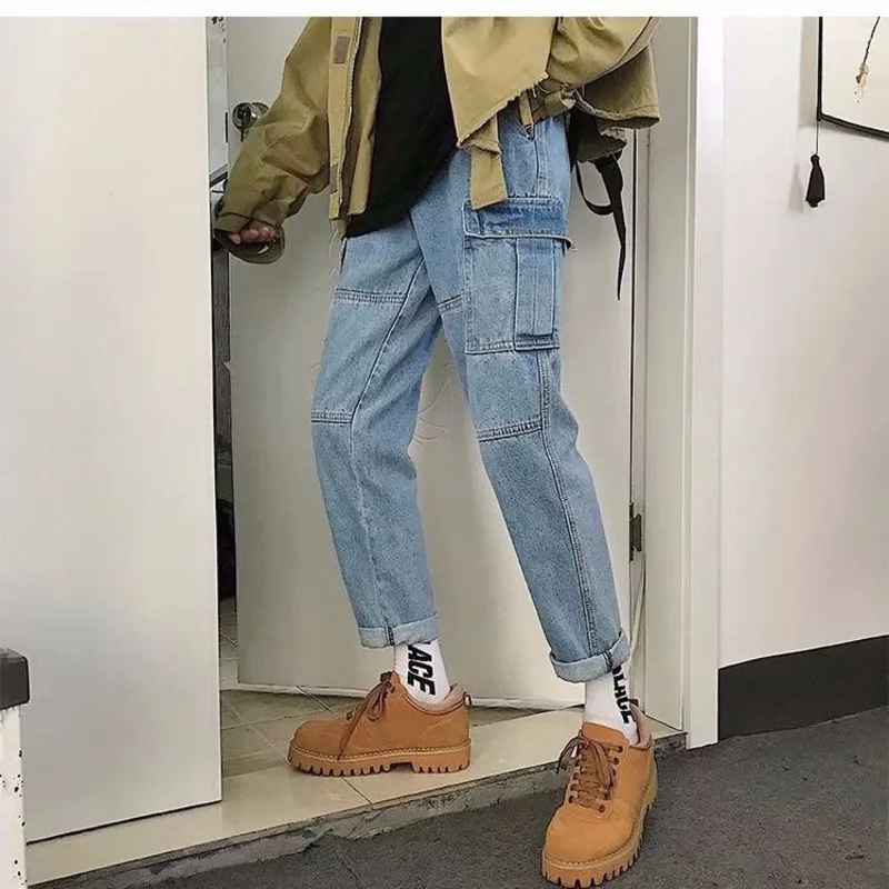 

2021 New Men's Streetwear Loose Wide Leg Jeans Pepe Pants For Men Fashion Brand Straight Leg Capris Trousers Pantalon Homme Jean